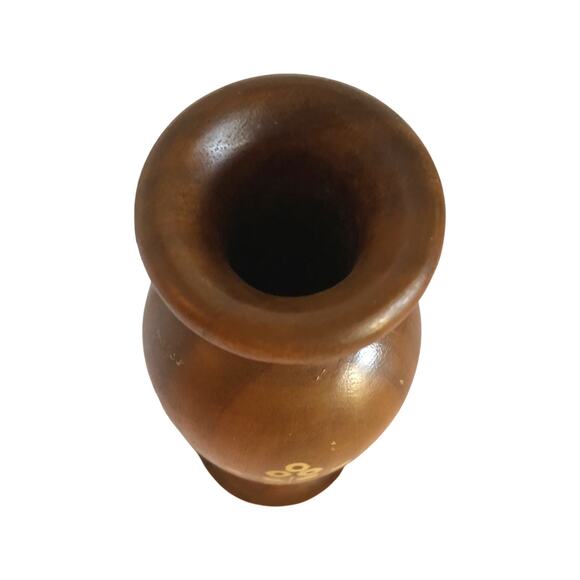 Vintage tall Wood Vase with White Bone inlaid design, hand crafted - Picture 4 of 9